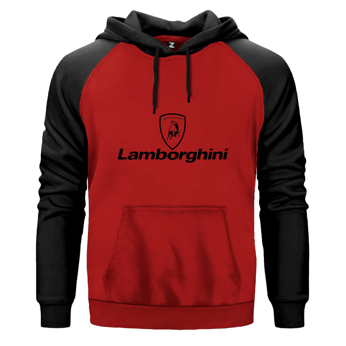 Lamborghini Logo Text Kapşonlu çift renk reglan kol kapşonlu sweatshirt - kırmızı