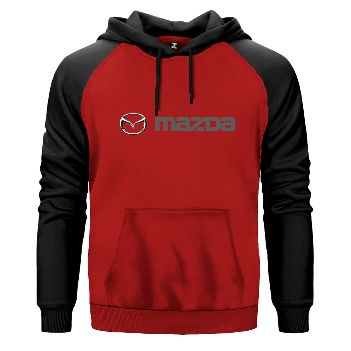 Mazda Text Logo Kapşonlu çift renk reglan kol kapşonlu sweatshirt - kırmızı