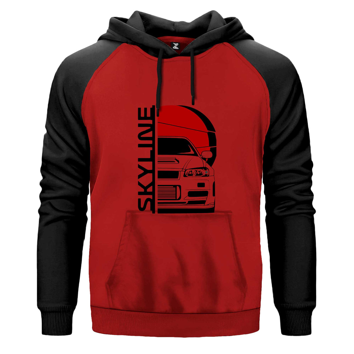 Skyline Kapşonlu çift renk reglan kol kapşonlu sweatshirt - kırmızı