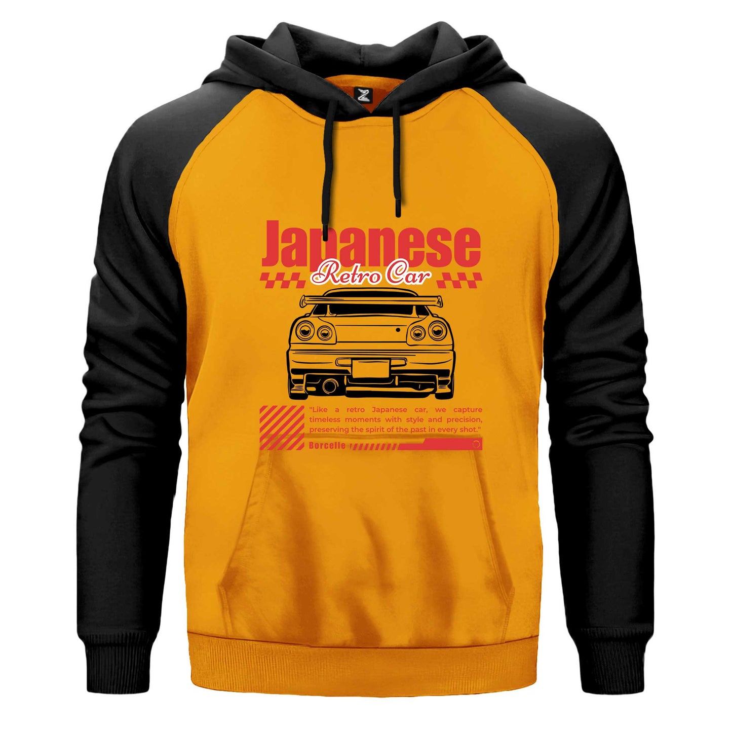 Japanese GTR Çift Renk Reglan Kol Sweatshirt Kapşonlu