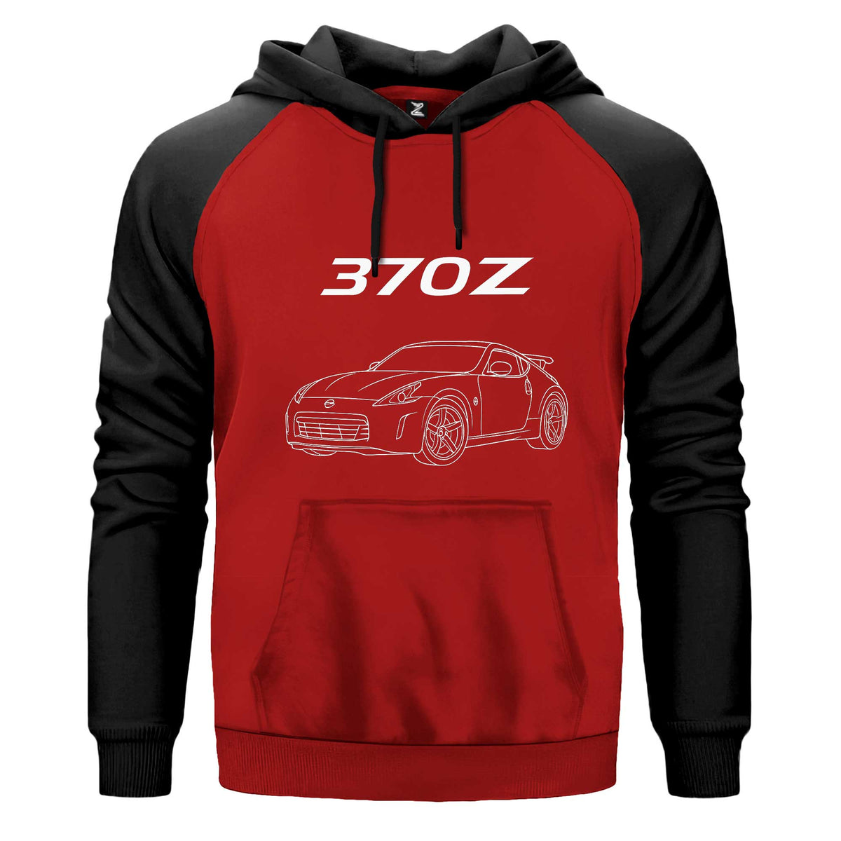 Nissan 370Z Kapşonlu çift renk reglan kol kapşonlu sweatshirt - kırmızı