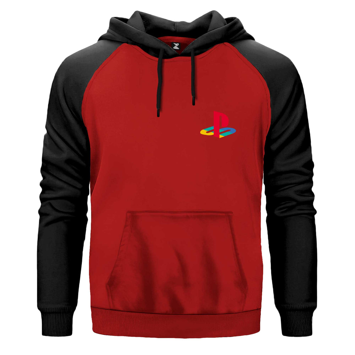 Playstation Logo Color Kapşonlu çift renk reglan kol kapşonlu sweatshirt - kırmızı