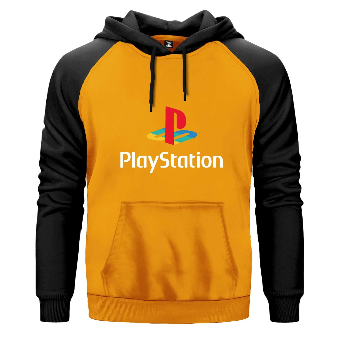 Playstation Logo White Çift Renk Reglan Kol Sweatshirt Kapşonlu