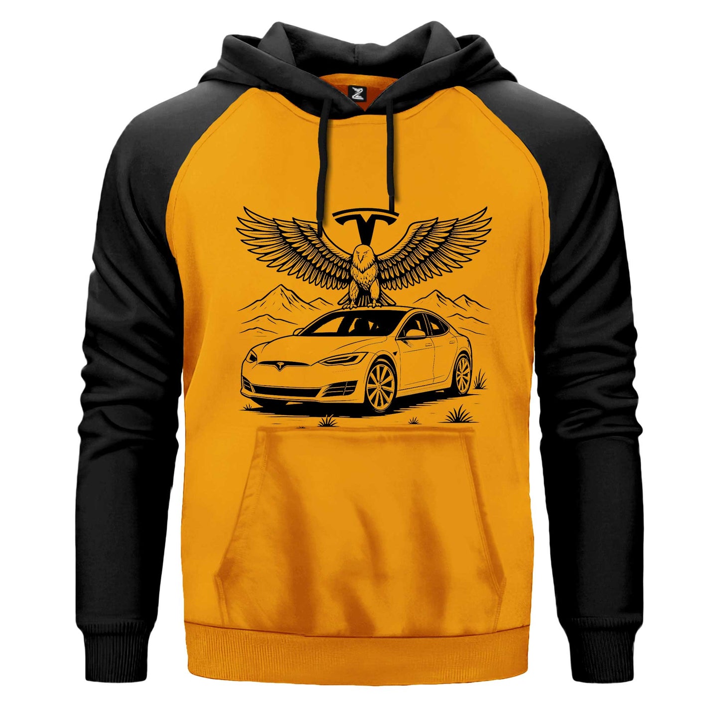 Tesla And Eagle Çift Renk Reglan Kol Sweatshirt Kapşonlu