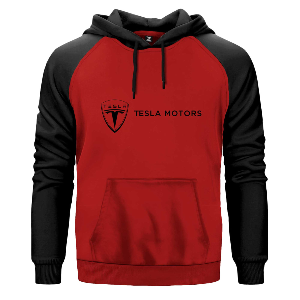 Tesla Motors Kapşonlu çift renk reglan kol kapşonlu sweatshirt - kırmızı