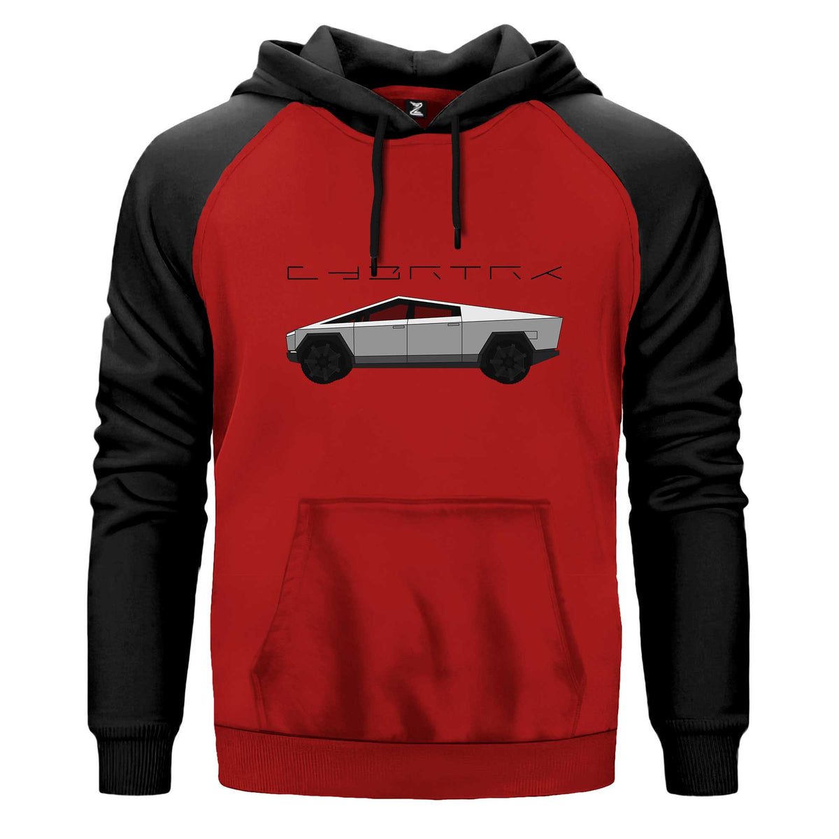 Tesla Cybertruck Kapşonlu çift renk reglan kol kapşonlu sweatshirt - kırmızı