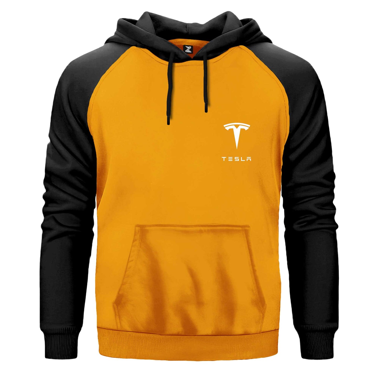 Tesla Logo Text Çift Renk Reglan Kol Sweatshirt Kapşonlu
