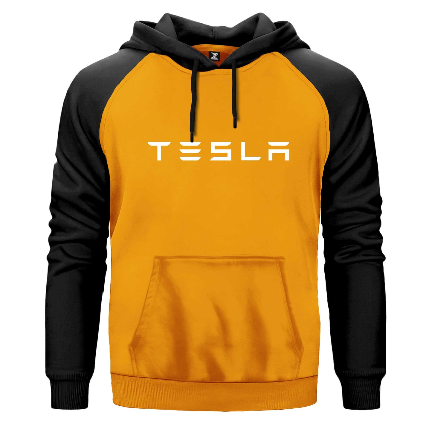 Tesla Text Çift Renk Reglan Kol Sweatshirt Kapşonlu