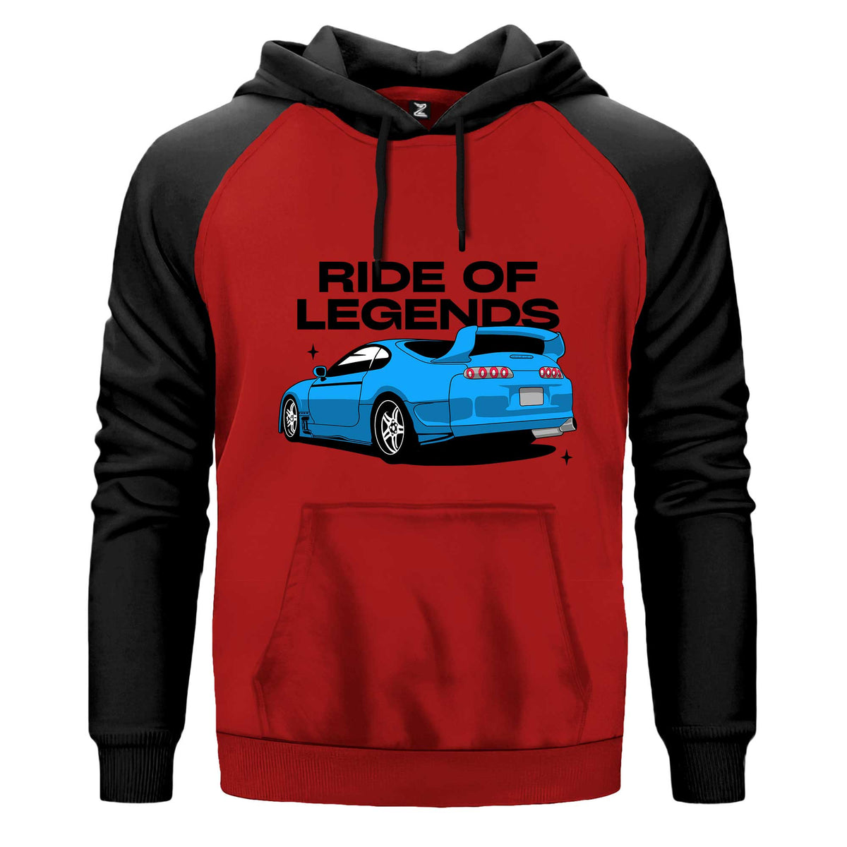 Toyota Supra Ride Of Legends Kapşonlu çift renk reglan kol kapşonlu sweatshirt - kırmızı