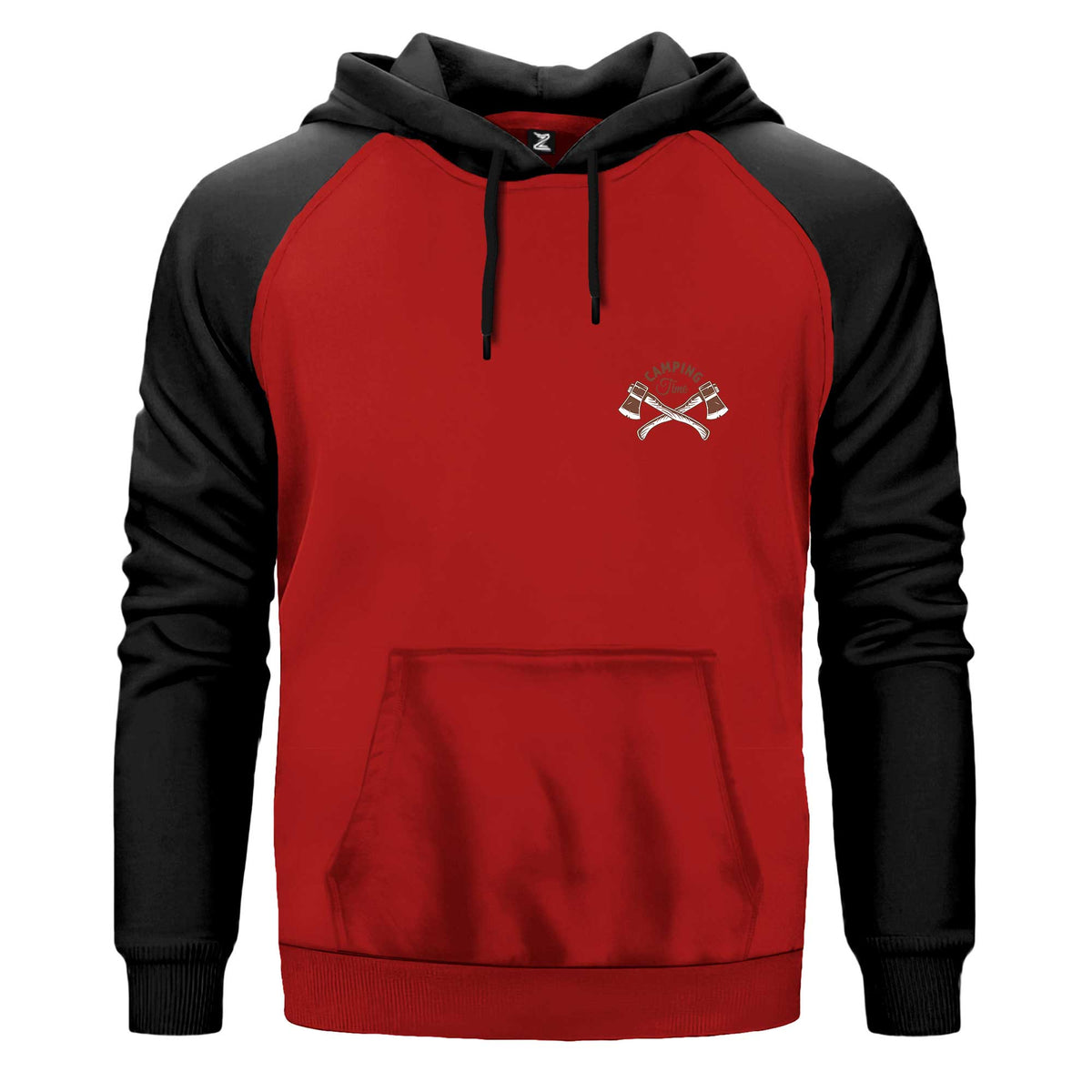 Camping Time Renkli Reglan Kol Sweatshirt Kapşonlu çift renk reglan kol kapşonlu sweatshirt - kırmızı
