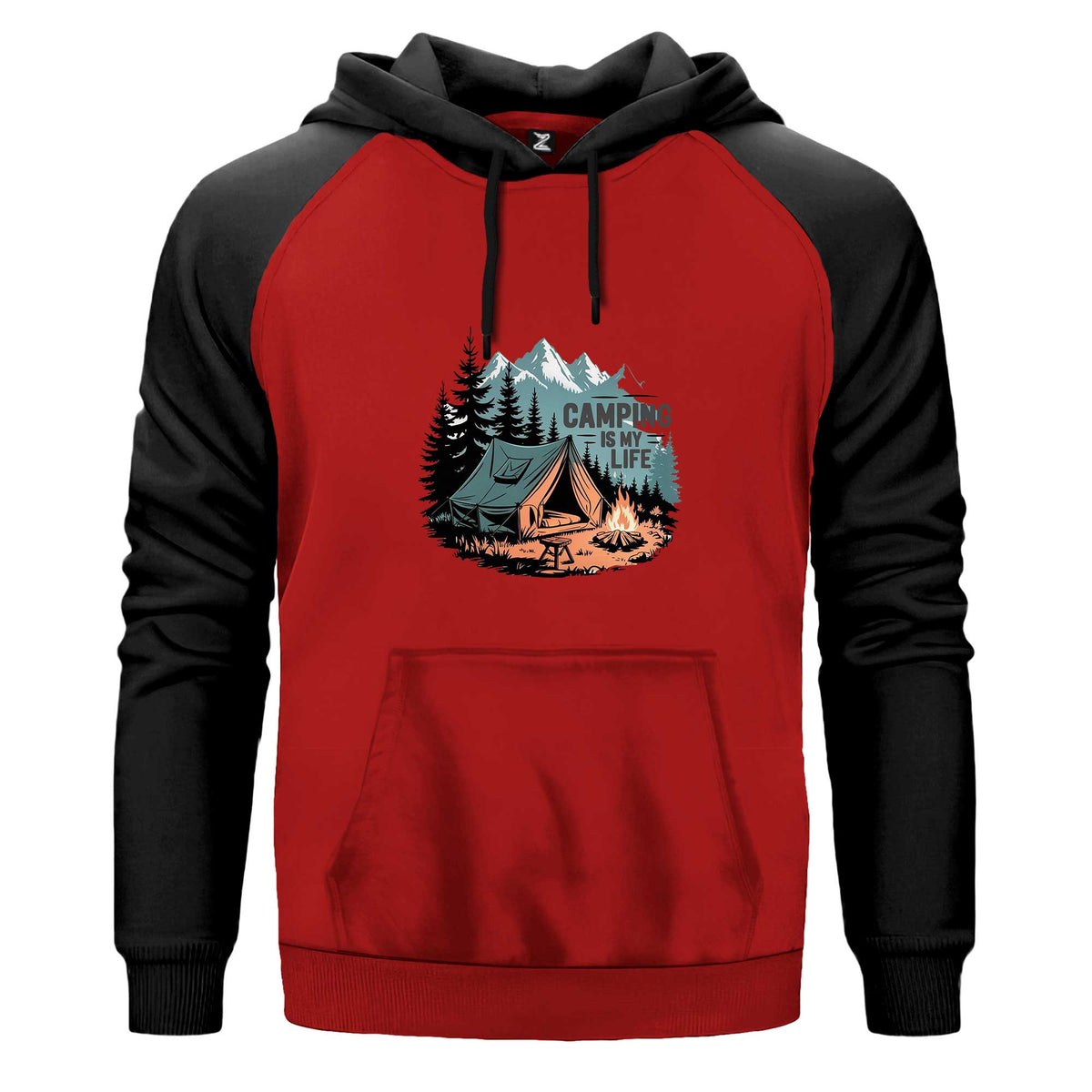 Camp Is My Life Renkli Reglan Kol Sweatshirt Kapşonlu çift renk reglan kol kapşonlu sweatshirt - kırmızı