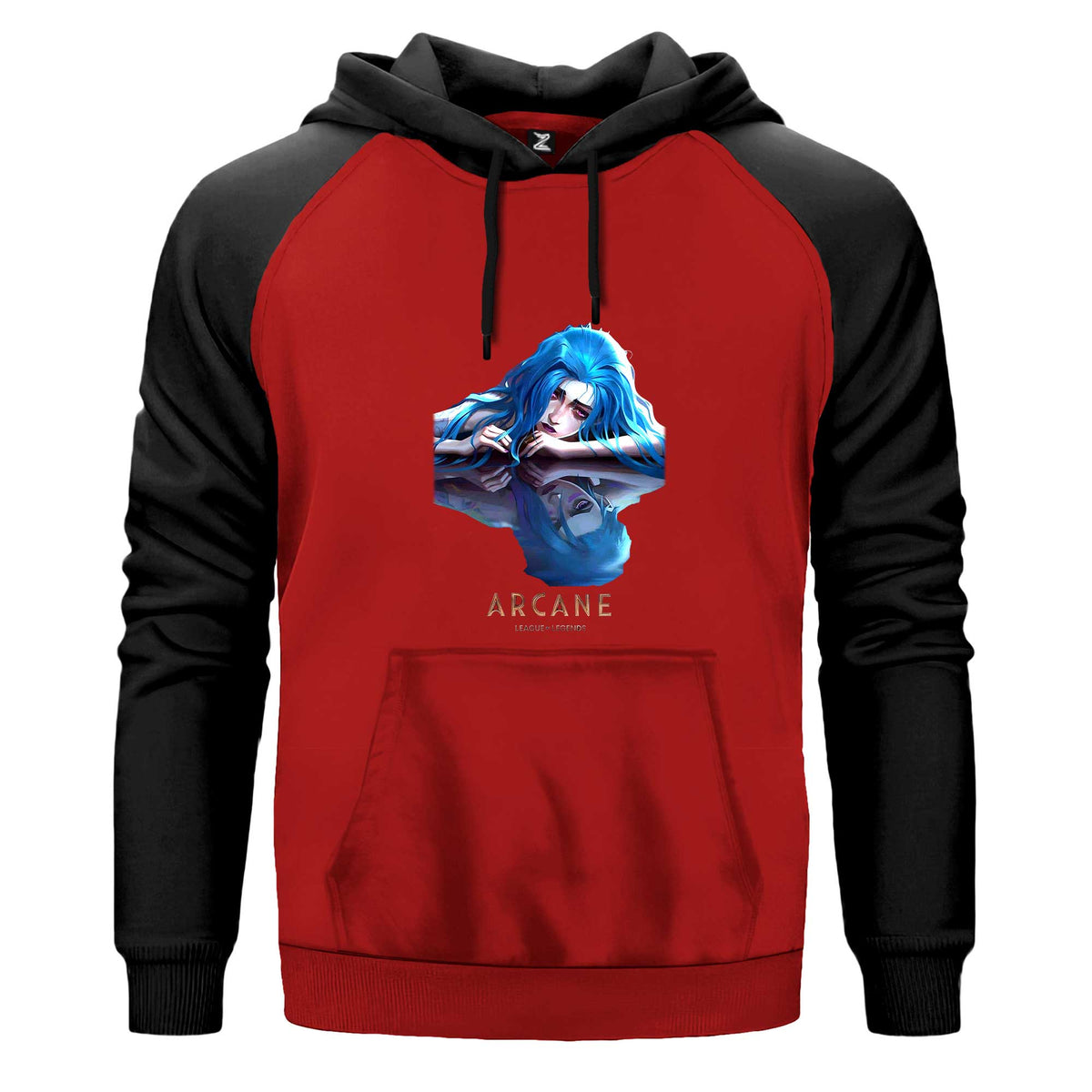 Arcane Jinx Renkli Reglan Kol Sweatshirt Kapşonlu çift renk reglan kol kapşonlu sweatshirt - kırmızı