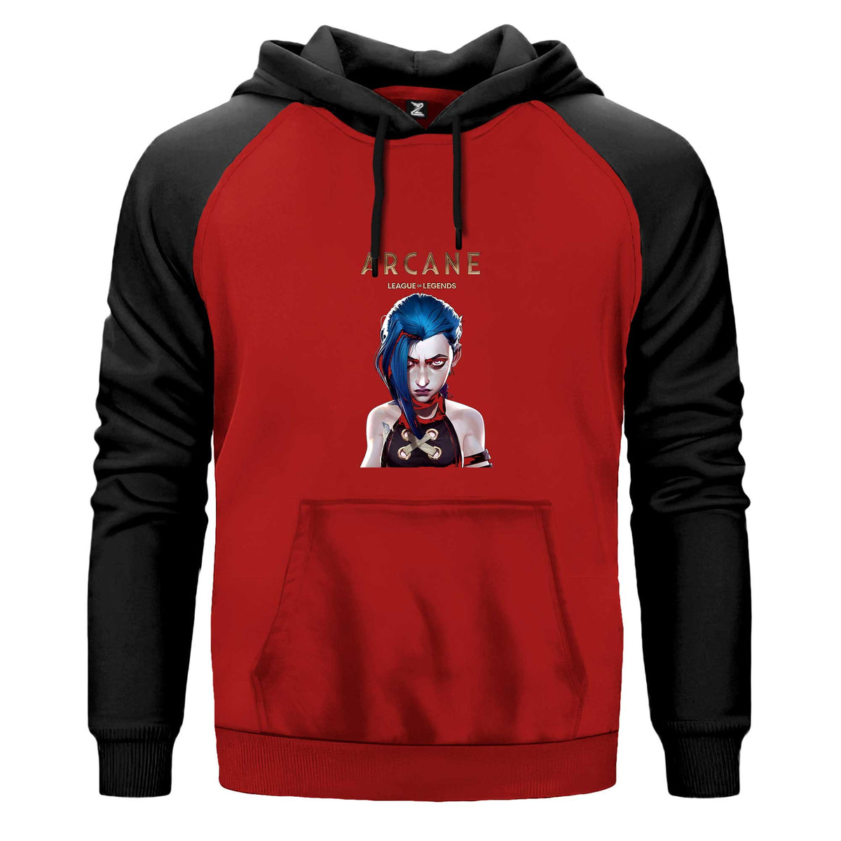 Arcane Lol Renkli Reglan Kol Sweatshirt Kapşonlu çift renk reglan kol kapşonlu sweatshirt - kırmızı