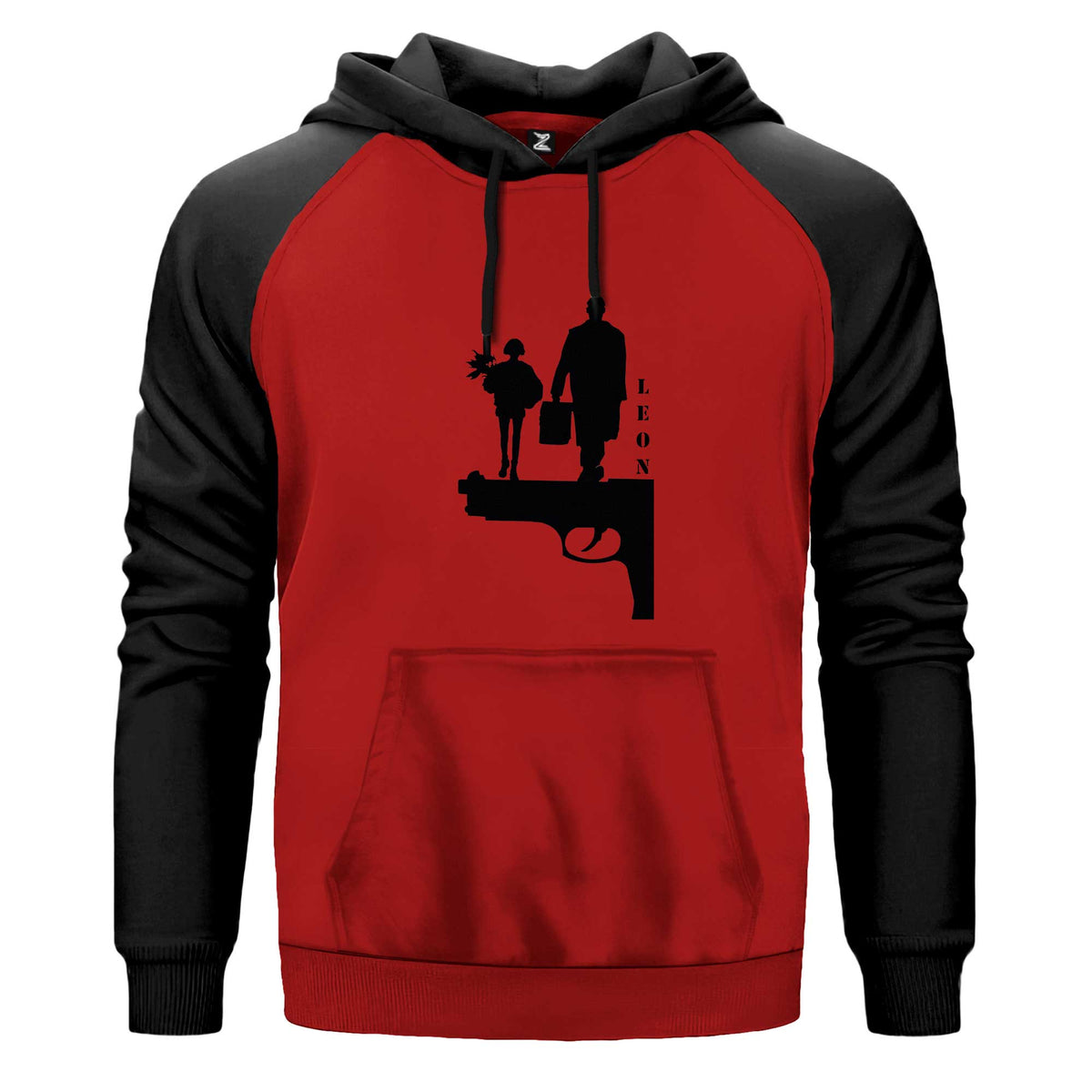 Leon Gun Silüet Renkli Reglan Kol Sweatshirt Kapşonlu çift renk reglan kol kapşonlu sweatshirt - kırmızı