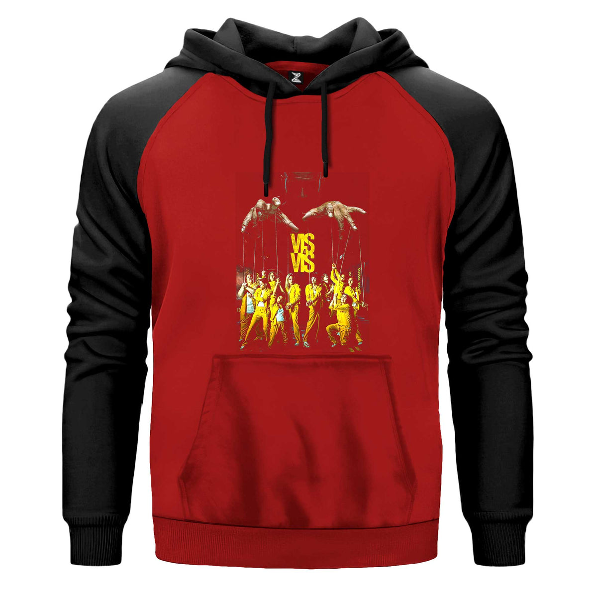 Videographer Renkli Reglan Kol Sweatshirt Kapşonlu çift renk reglan kol kapşonlu sweatshirt - kırmızı