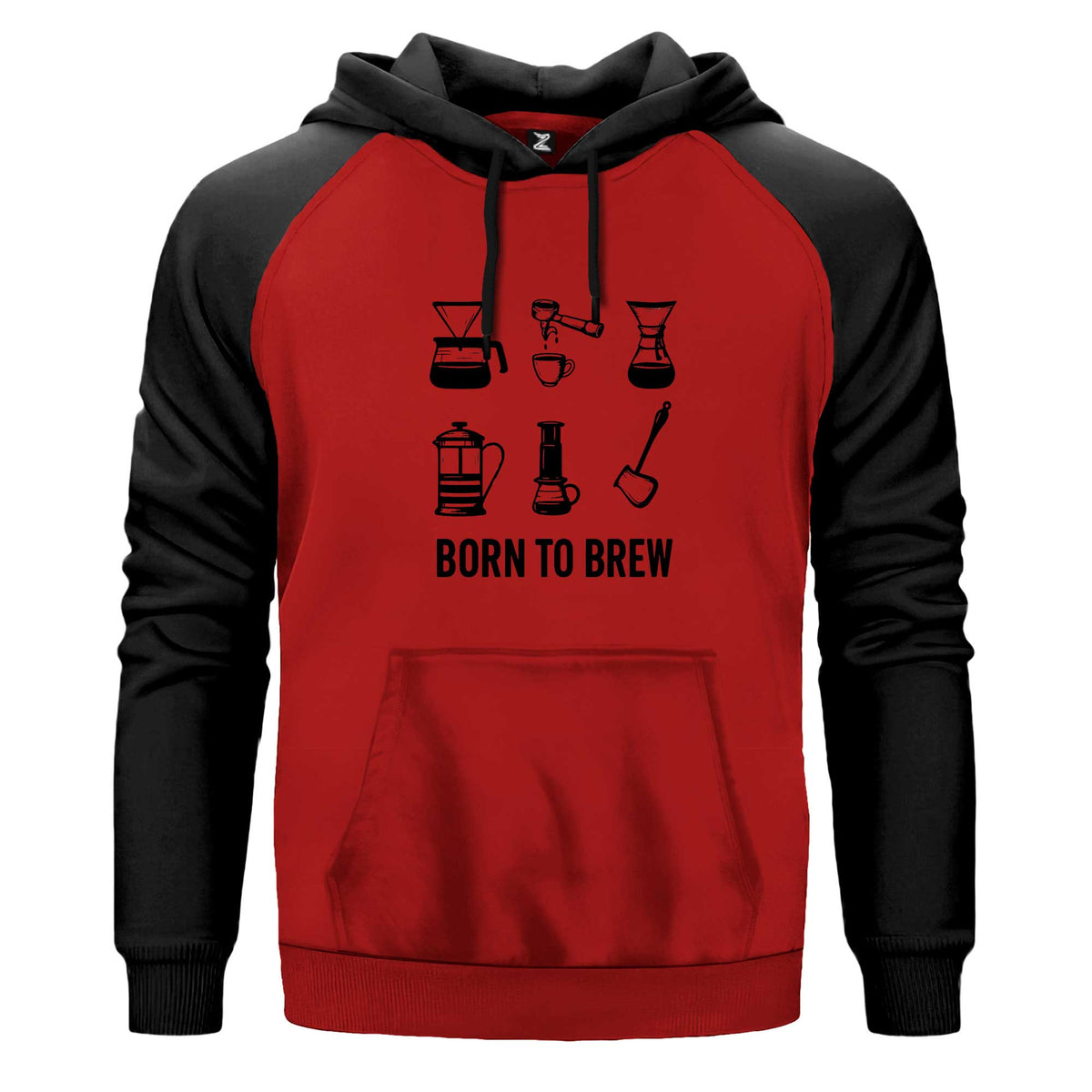 Barista Born To Brew Renkli Reglan Kol Sweatshirt Kapşonlu çift renk reglan kol kapşonlu sweatshirt - kırmızı