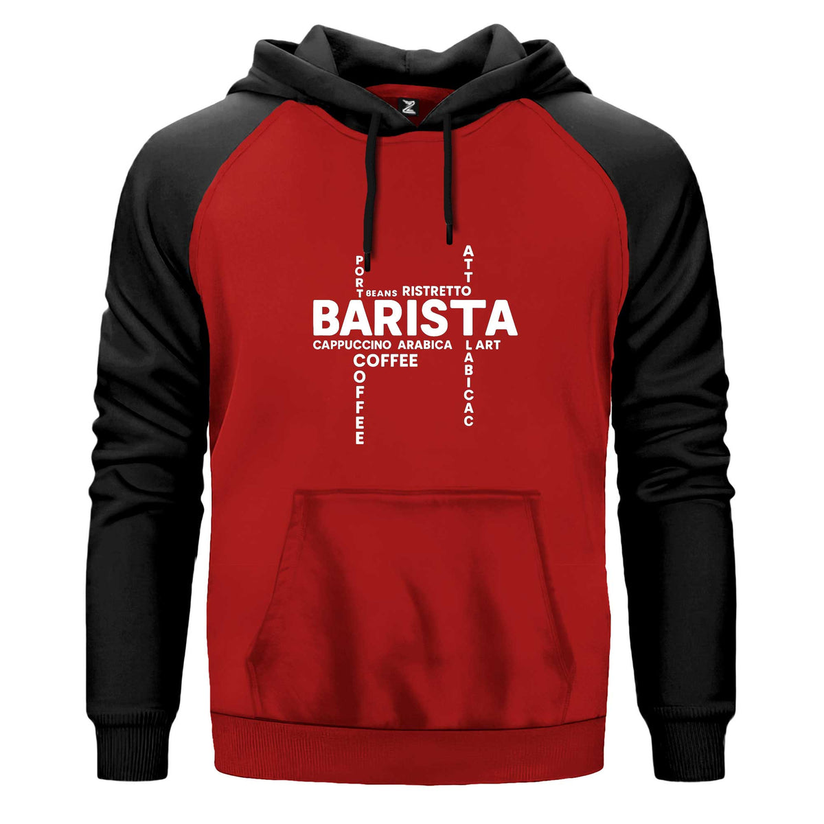 Barista Modern Tasarım Renkli Reglan Kol Sweatshirt Kapşonlu çift renk reglan kol kapşonlu sweatshirt - kırmızı