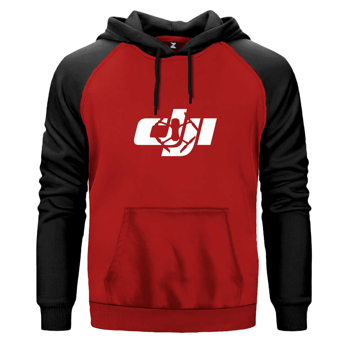 Dji Logo Silüet Renkli Reglan Kol Sweatshirt Kapşonlu çift renk reglan kol kapşonlu sweatshirt - kırmızı