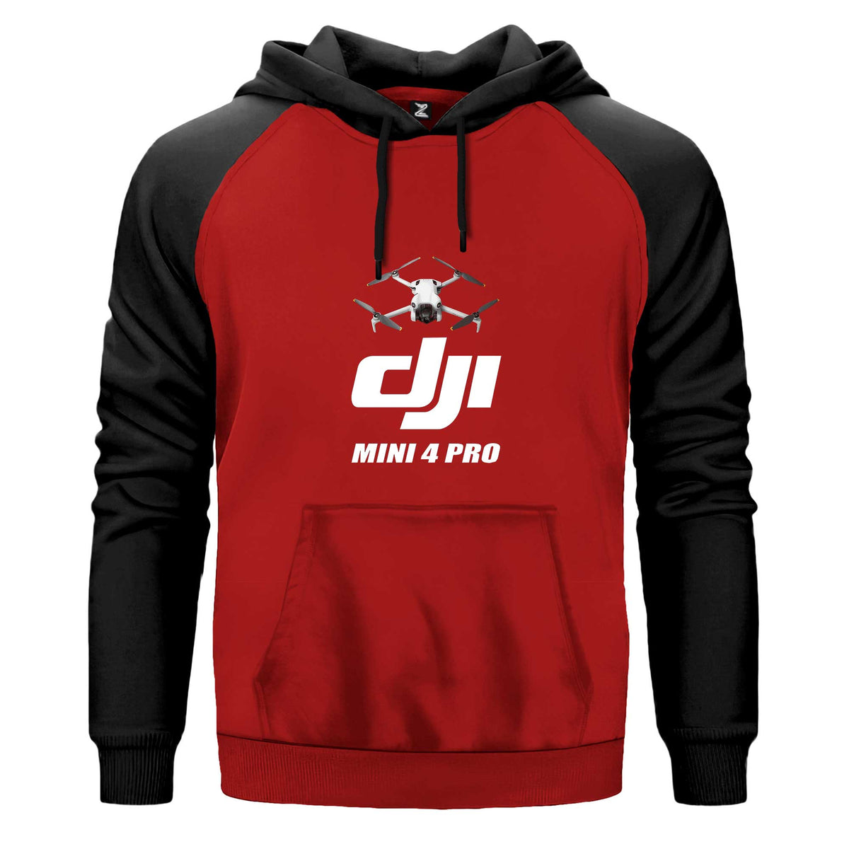 Dji Mini 4 Pro Renkli Reglan Kol Sweatshirt Kapşonlu çift renk reglan kol kapşonlu sweatshirt - kırmızı