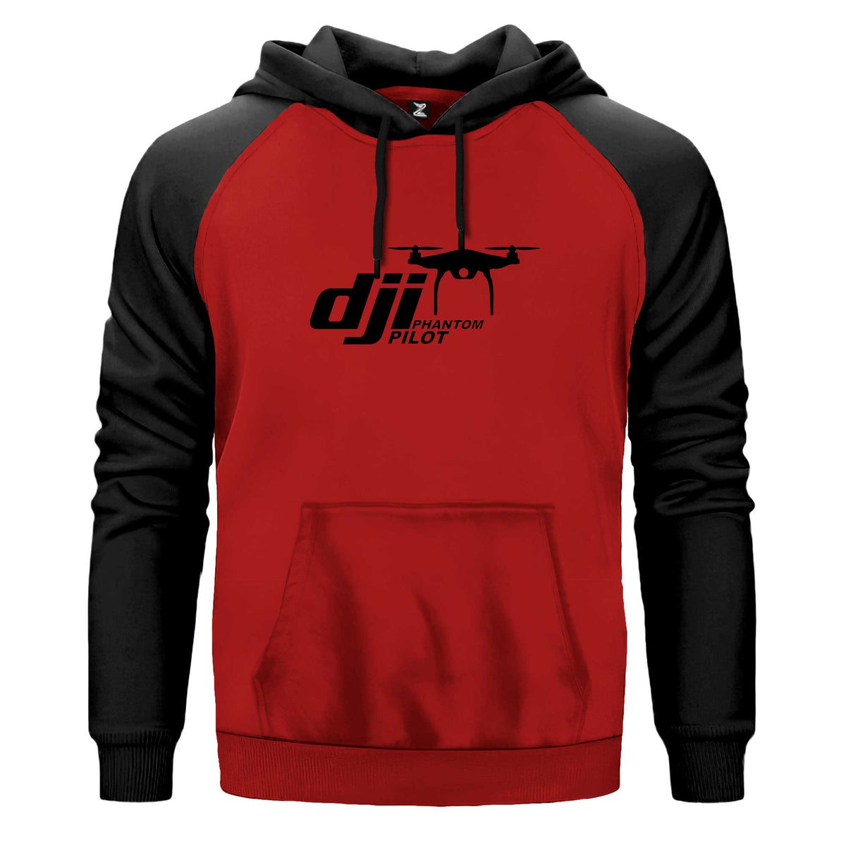 Dji Phantom Pilot Renkli Reglan Kol Sweatshirt Kapşonlu çift renk reglan kol kapşonlu sweatshirt - kırmızı