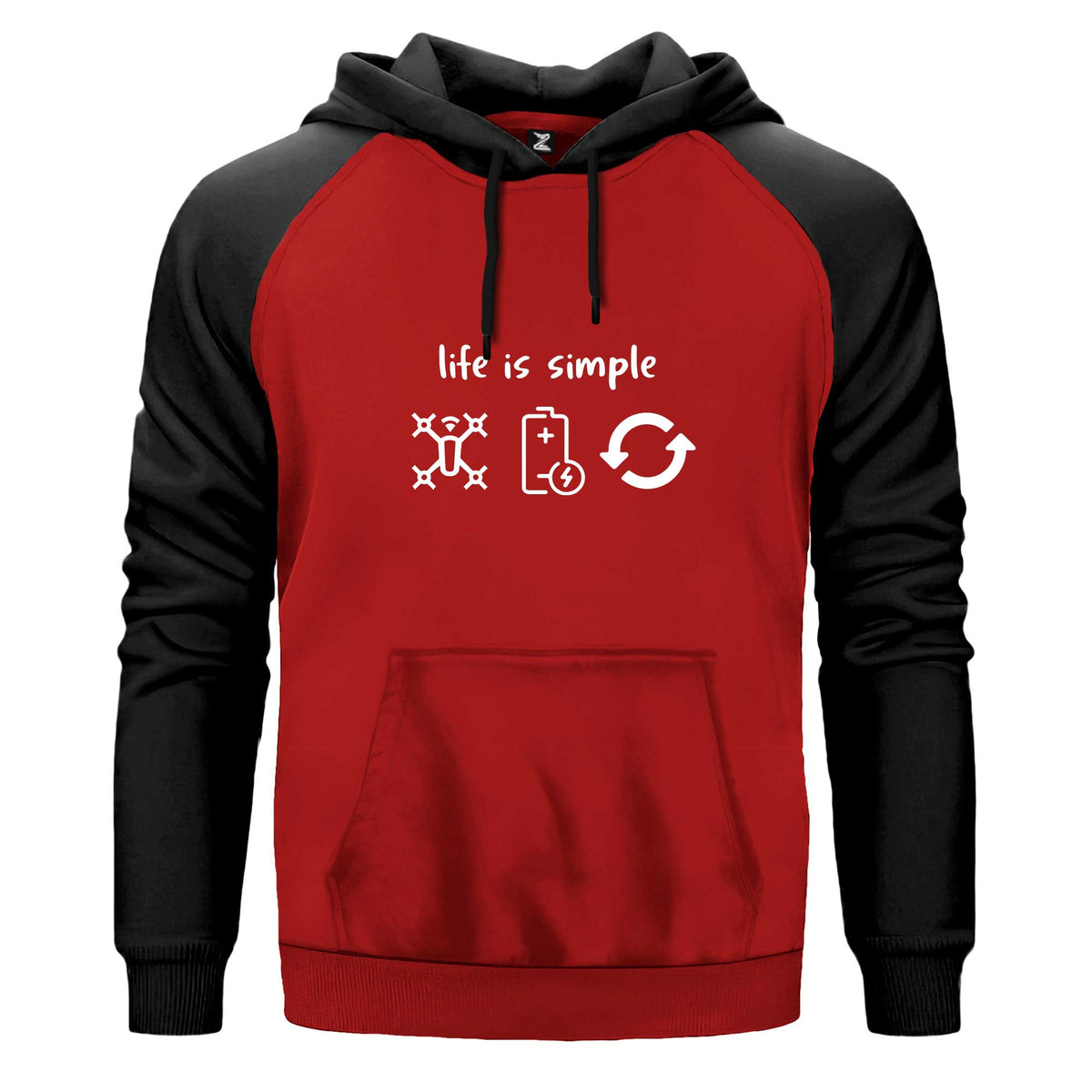 Life Is Simple Renkli Reglan Kol Sweatshirt Kapşonlu çift renk reglan kol kapşonlu sweatshirt - kırmızı