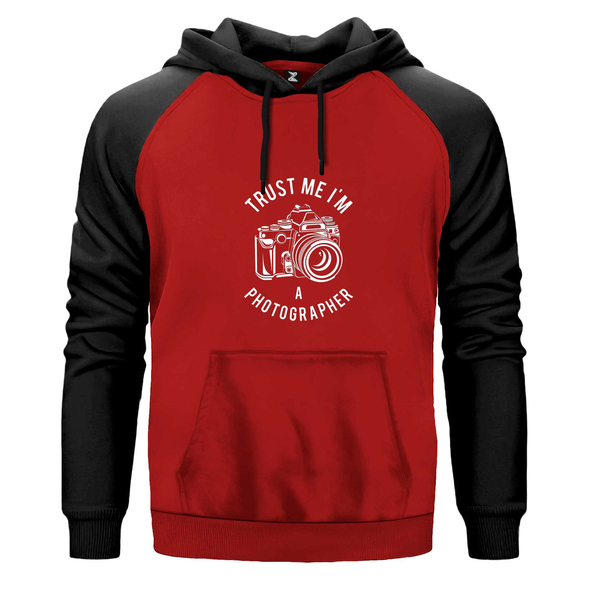 Photographer Renkli Reglan Kol Sweatshirt Kapşonlu çift renk reglan kol kapşonlu sweatshirt - kırmızı