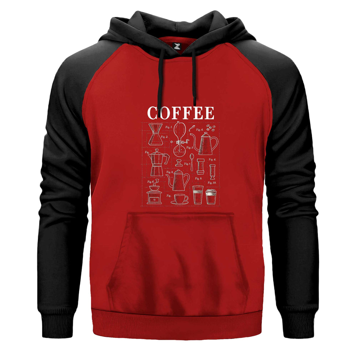 Coffee Renkli Reglan Kol Sweatshirt Kapşonlu çift renk reglan kol kapşonlu sweatshirt - kırmızı