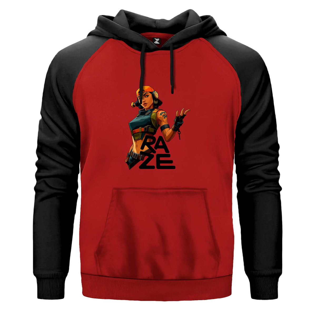 Valorant Raze Renkli Reglan Kol Sweatshirt Kapşonlu çift renk reglan kol kapşonlu sweatshirt - kırmızı