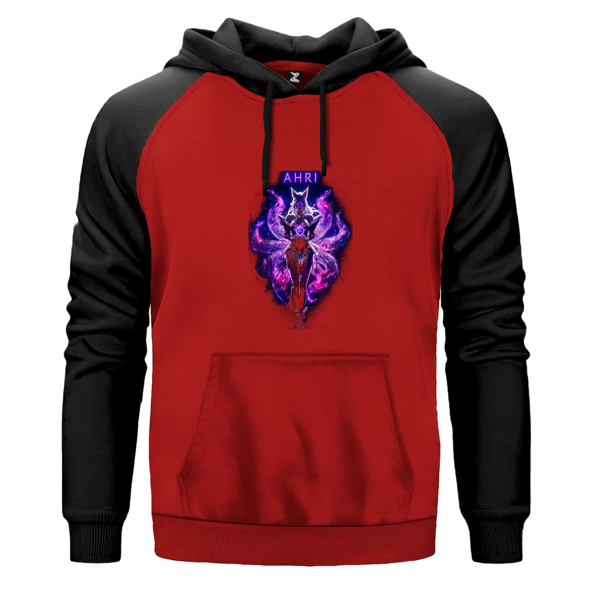 League Of Legends Ahrı Renkli Reglan Kol Sweatshirt Kapşonlu çift renk reglan kol kapşonlu sweatshirt - kırmızı