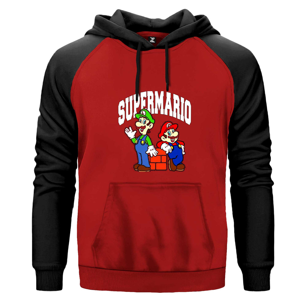 Süper Mario Renkli Reglan Kol Sweatshirt Kapşonlu çift renk reglan kol kapşonlu sweatshirt - kırmızı