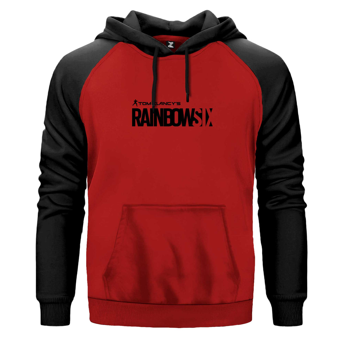 Rainbow Six Logo Renkli Reglan Kol Sweatshirt Kapşonlu çift renk reglan kol kapşonlu sweatshirt - kırmızı