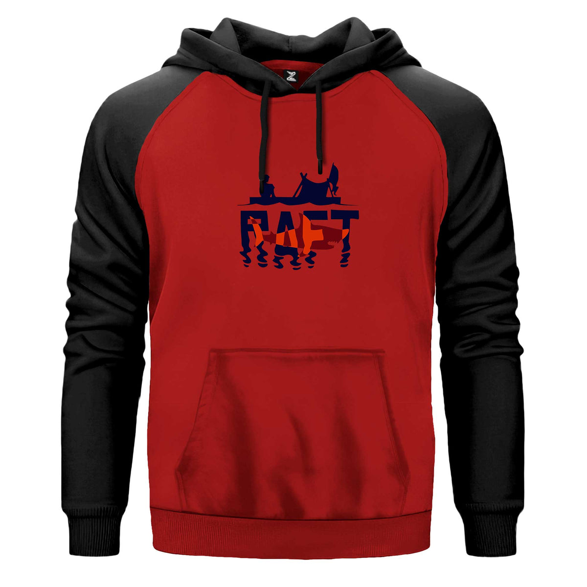 Raft Logo Shark Renkli Reglan Kol Sweatshirt Kapşonlu çift renk reglan kol kapşonlu sweatshirt - kırmızı