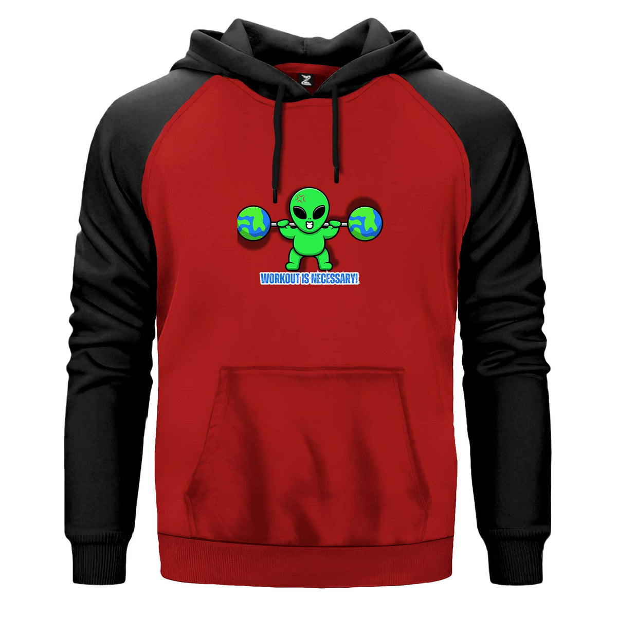 Workout Fitnes Animated Renkli Reglan Kol Sweatshirt Kapşonlu çift renk reglan kol kapşonlu sweatshirt - kırmızı