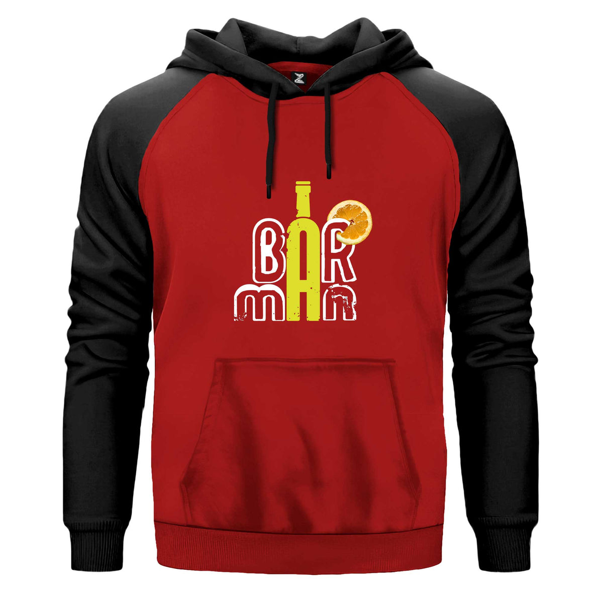 Barman Text Renkli Reglan Kol Sweatshirt Kapşonlu çift renk reglan kol kapşonlu sweatshirt - kırmızı