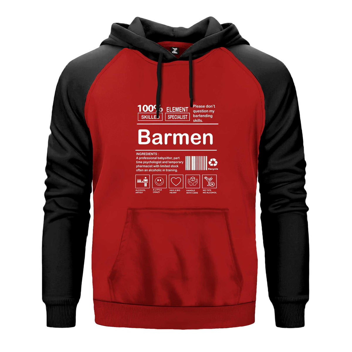 Barmen Renkli Reglan Kol Sweatshirt Kapşonlu çift renk reglan kol kapşonlu sweatshirt - kırmızı