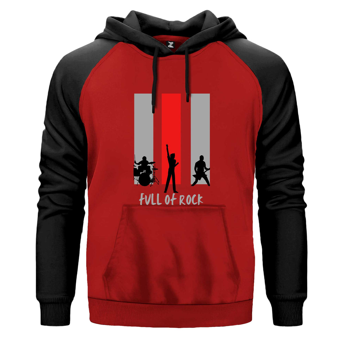 Full Of Rock Renkli Reglan Kol Sweatshirt Kapşonlu çift renk reglan kol kapşonlu sweatshirt - kırmızı