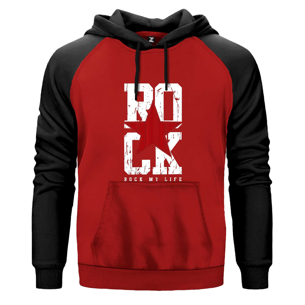 Rock My Life Renkli Reglan Kol Sweatshirt Kapşonlu çift renk reglan kol kapşonlu sweatshirt - kırmızı