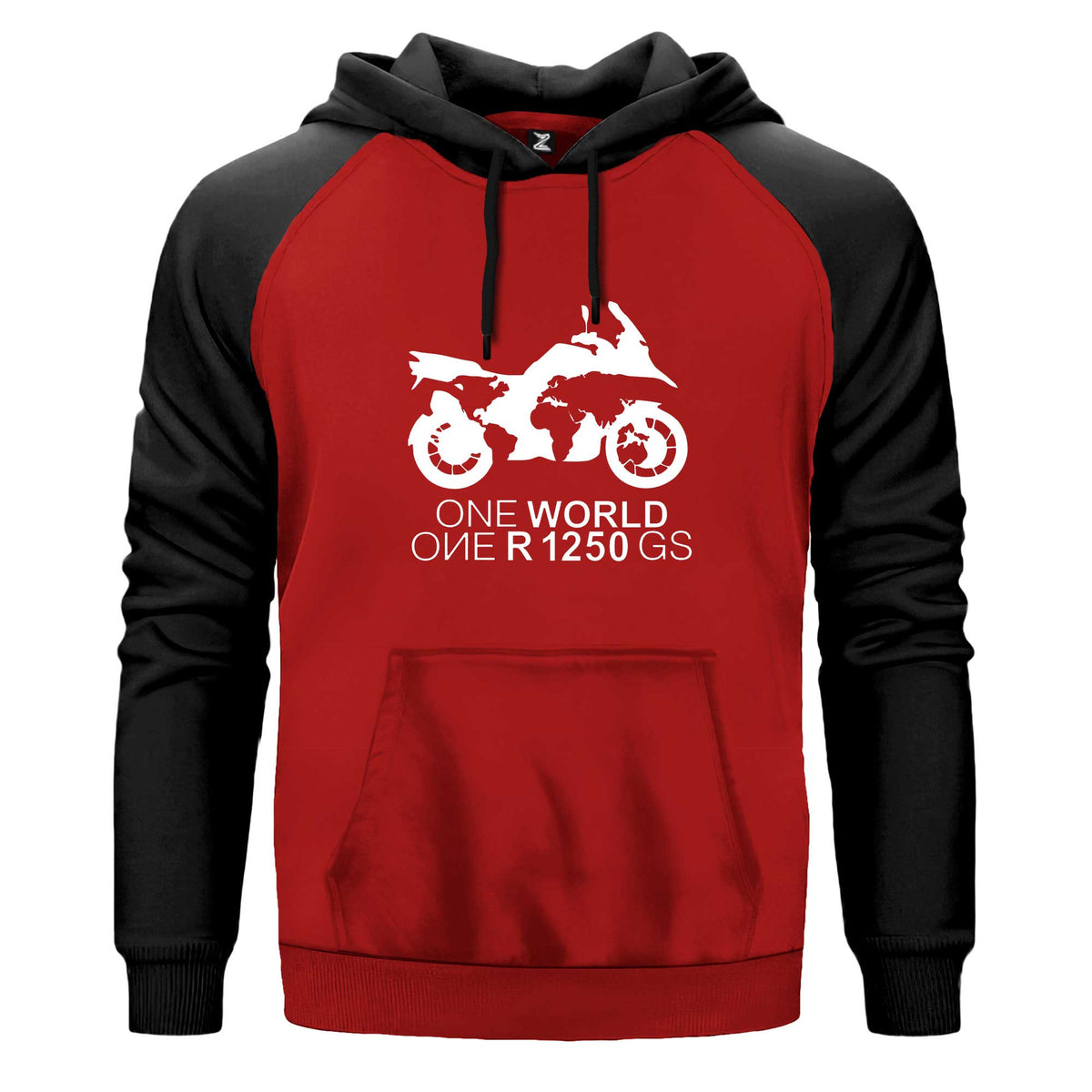 ONE World 1250GS White Renkli Reglan Kol Sweatshirt Kapşonlu çift renk reglan kol kapşonlu sweatshirt - kırmızı