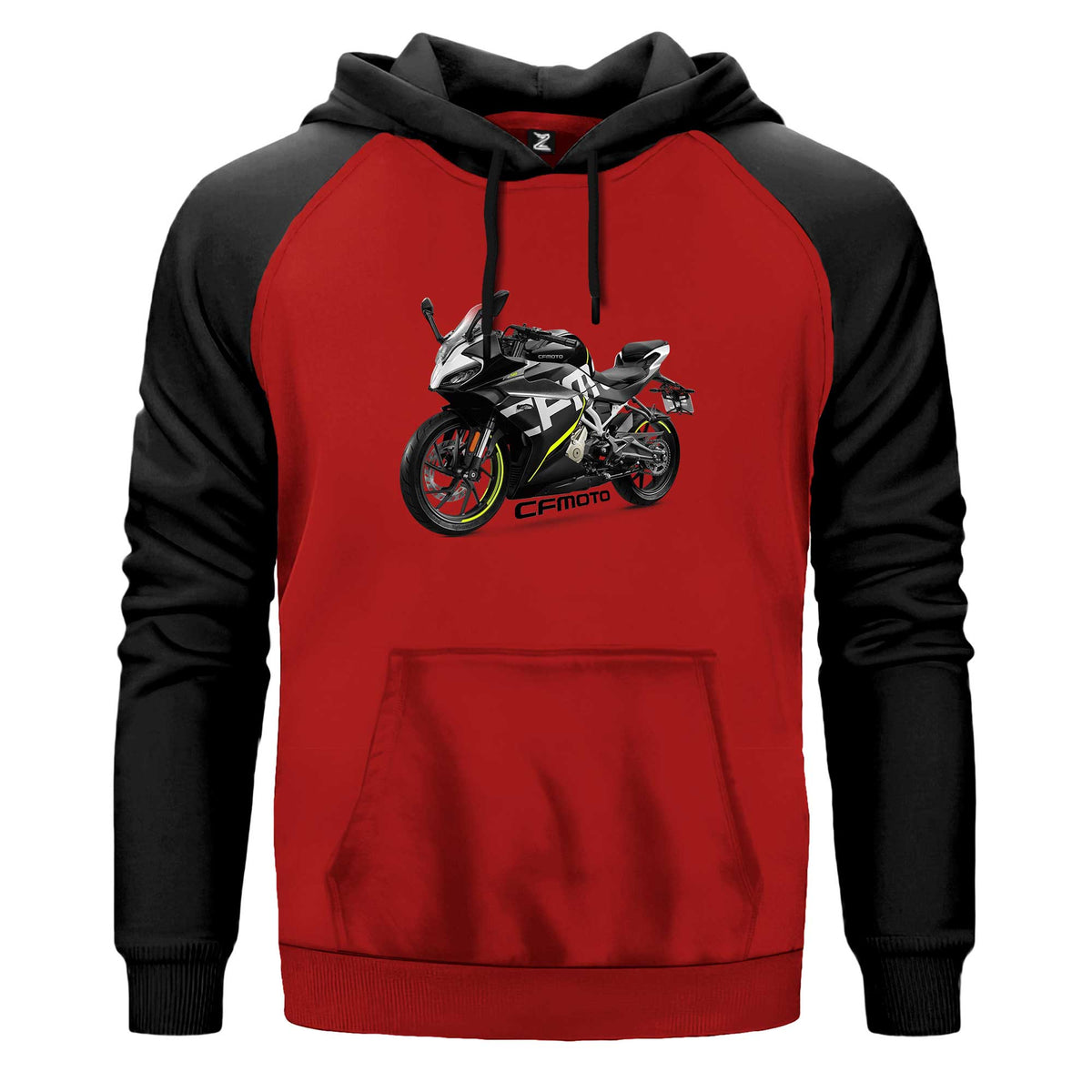 CFMOTO 250SR And Text Renkli Reglan Kol Sweatshirt Kapşonlu çift renk reglan kol kapşonlu sweatshirt - kırmızı