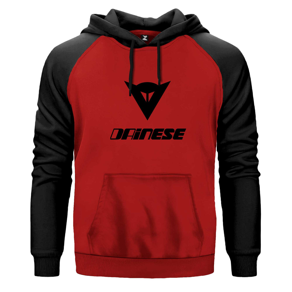 Dainese Black Logo Text Renkli Reglan Kol Sweatshirt Kapşonlu çift renk reglan kol kapşonlu sweatshirt - kırmızı