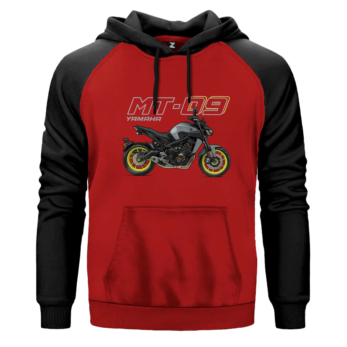 Yamaha MT 09 Renkli Reglan Kol Sweatshirt Kapşonlu çift renk reglan kol kapşonlu sweatshirt - kırmızı