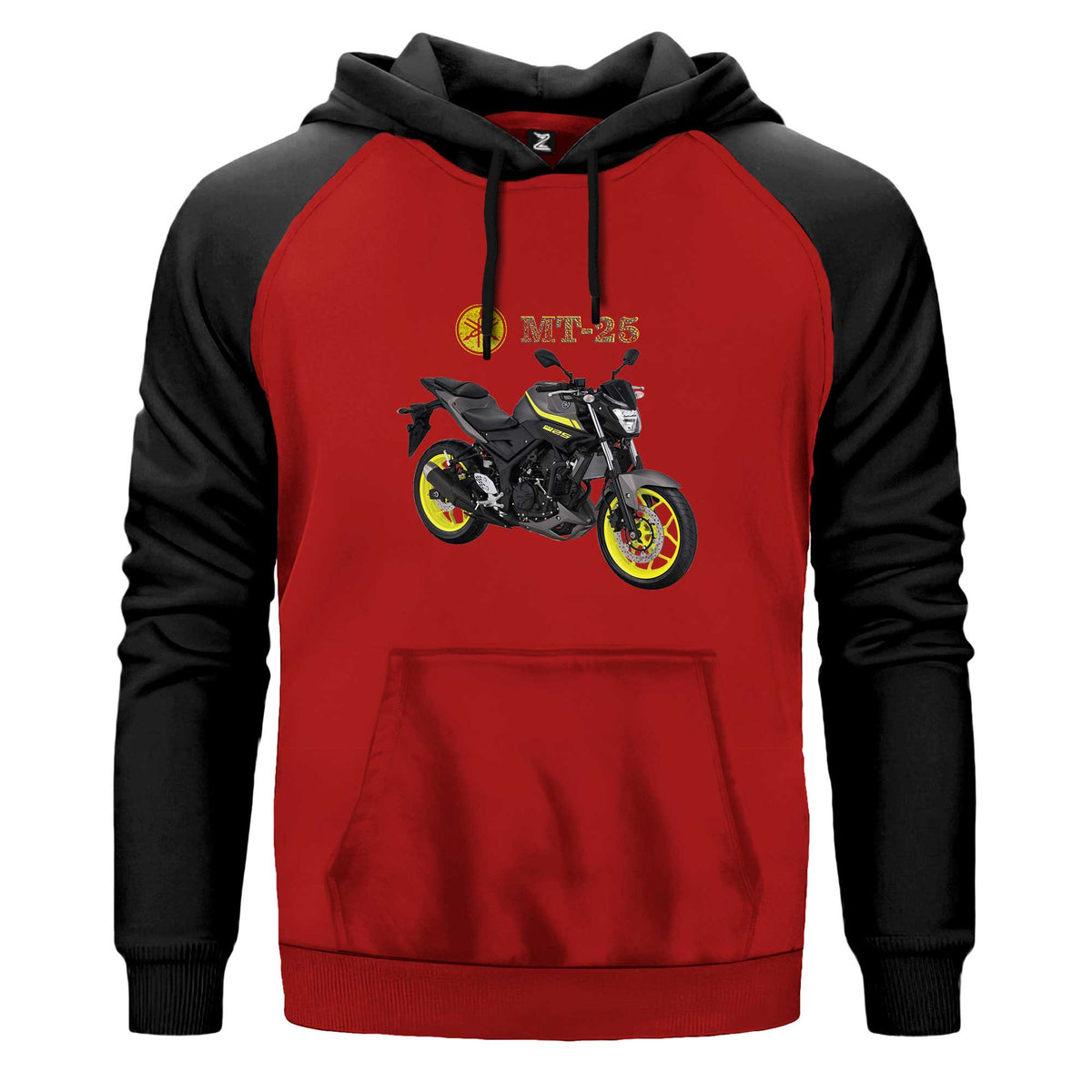 Yamaha MT 25 Renkli Reglan Kol Sweatshirt Kapşonlu çift renk reglan kol kapşonlu sweatshirt - kırmızı