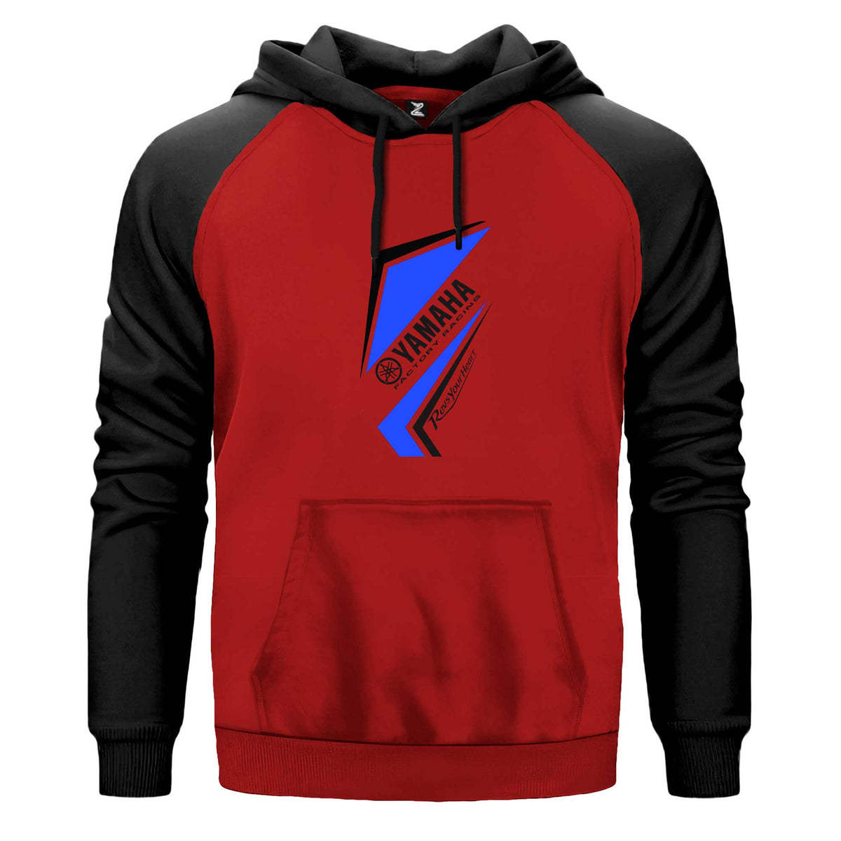 Yamaha Racing Revission Logo Renkli Reglan Kol Sweatshirt Kapşonlu çift renk reglan kol kapşonlu sweatshirt - kırmızı