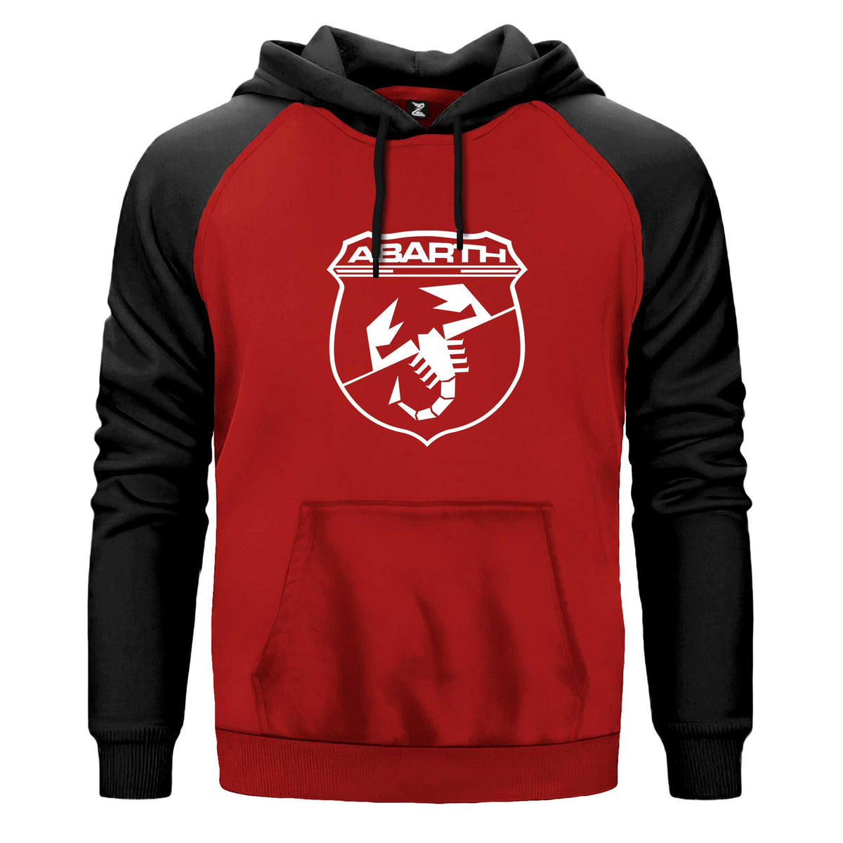 Abarth White Logo Renkli Reglan Kol Sweatshirt Kapşonlu çift renk reglan kol kapşonlu sweatshirt - kırmızı