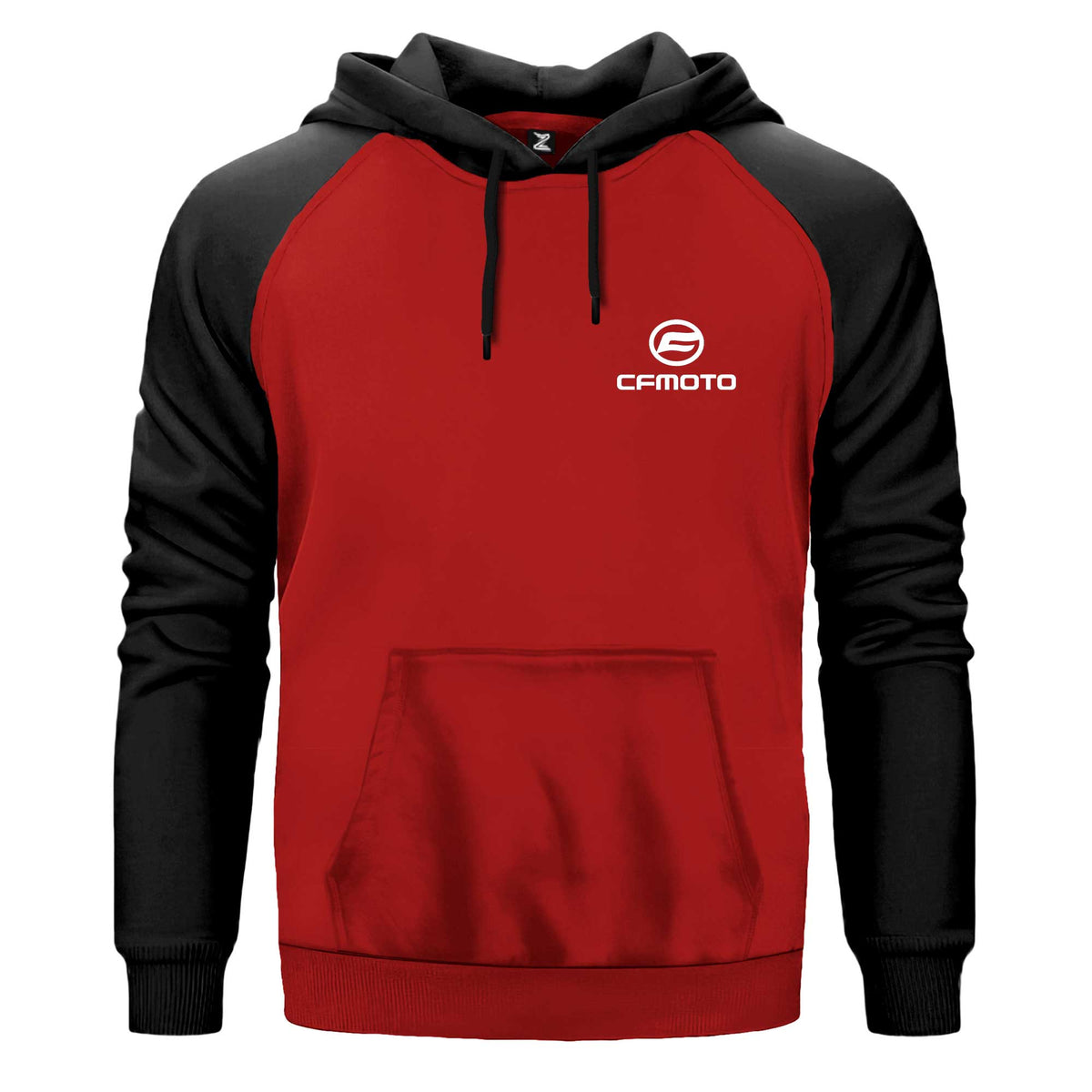 CFMOTO Logo White Renkli Reglan Kol Sweatshirt Kapşonlu çift renk reglan kol kapşonlu sweatshirt - kırmızı