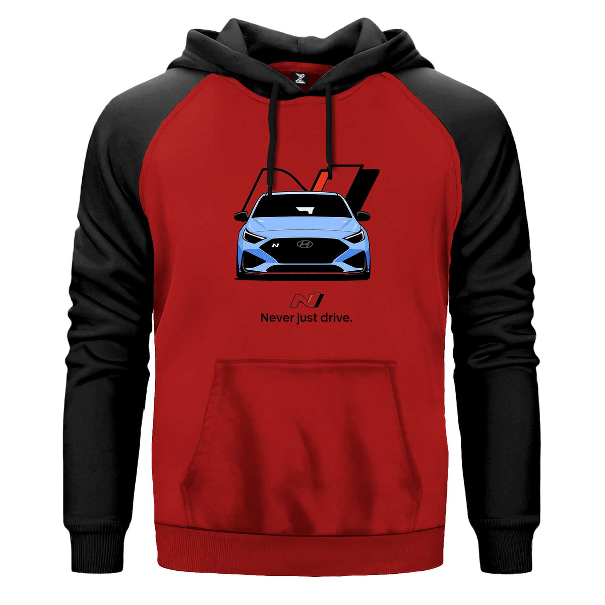 Hyundai İ20N Never Just Drive Renkli Reglan Kol Sweatshirt Kapşonlu çift renk reglan kol kapşonlu sweatshirt - kırmızı