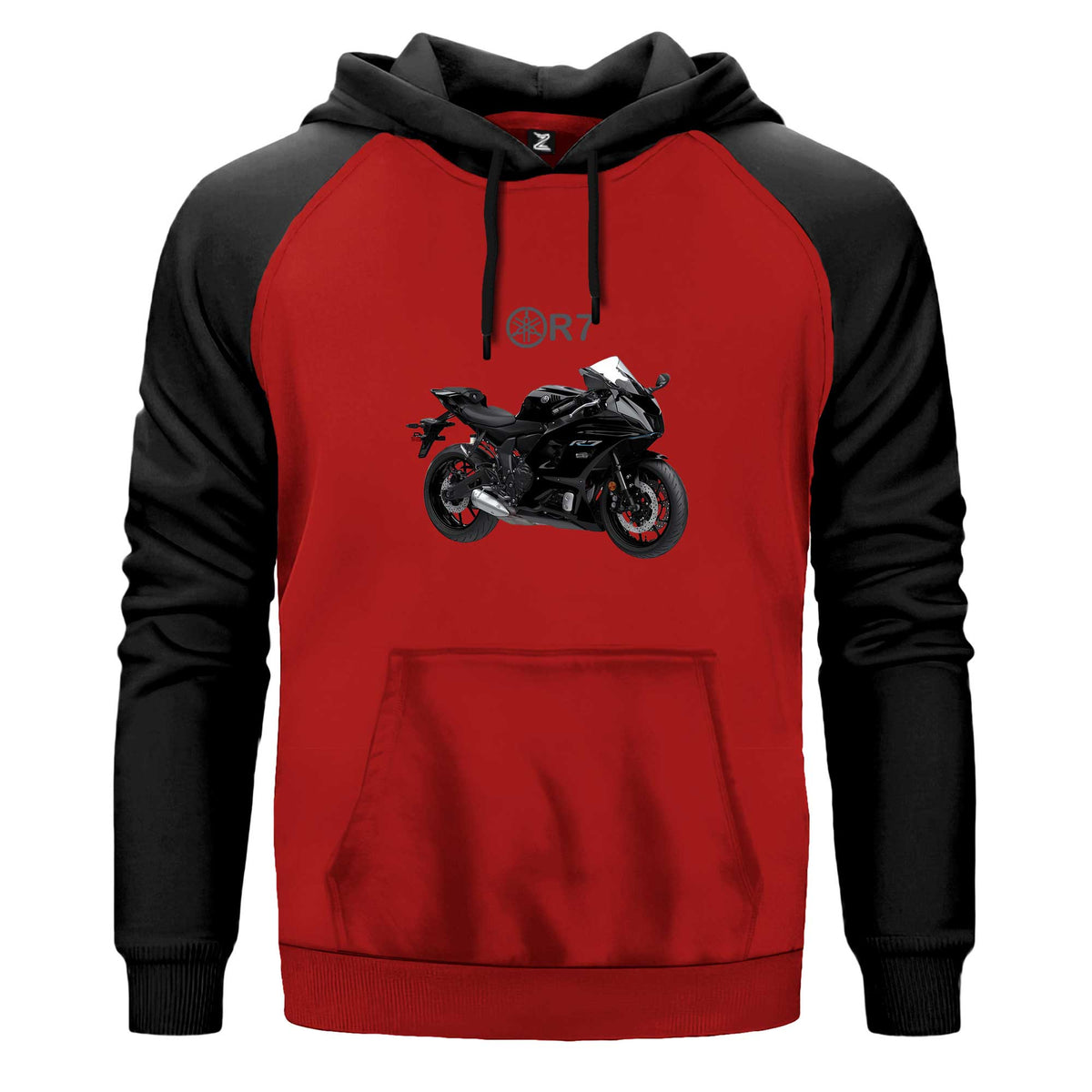 Yamaha R7 Black Renkli Reglan Kol Sweatshirt Kapşonlu çift renk reglan kol kapşonlu sweatshirt - kırmızı