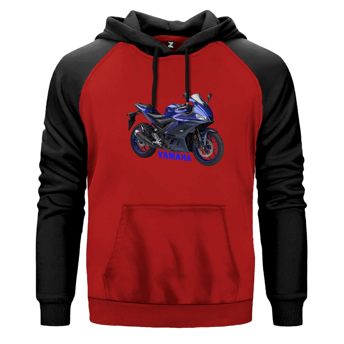 Yamaha R25 And Text Renkli Reglan Kol Sweatshirt Kapşonlu çift renk reglan kol kapşonlu sweatshirt - kırmızı