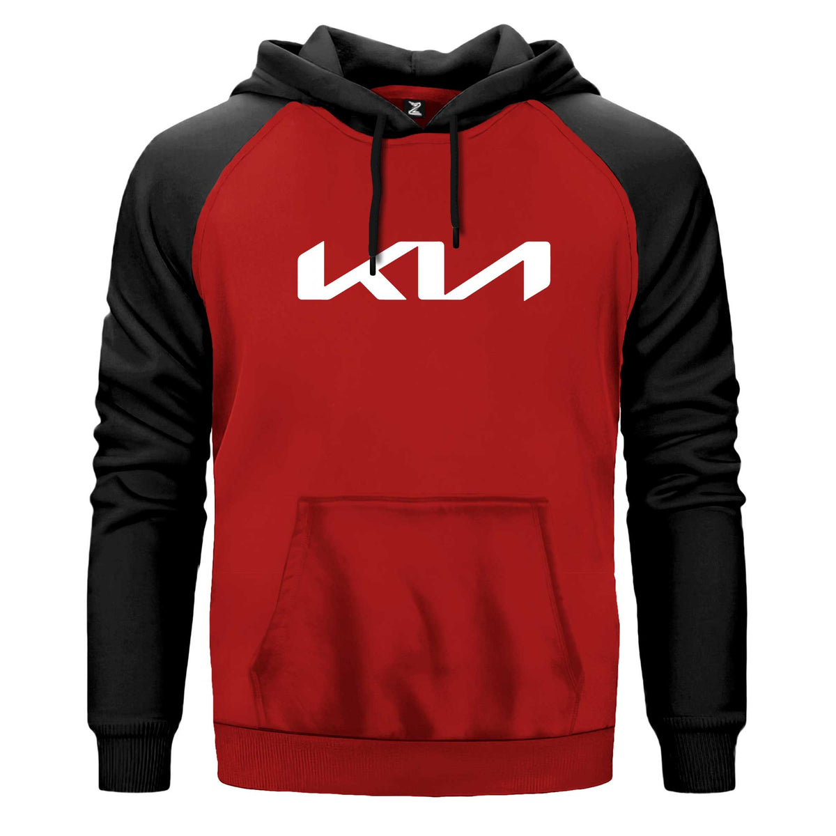 Kia New Logo Renkli Reglan Kol Sweatshirt Kapşonlu çift renk reglan kol kapşonlu sweatshirt - kırmızı