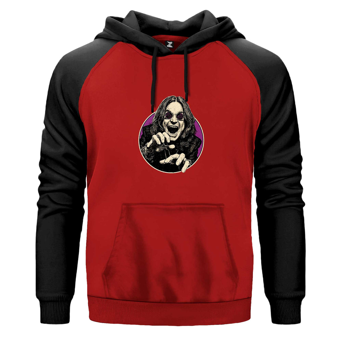 Ozzy Osbourne Portre Renkli Reglan Kol Sweatshirt Kapşonlu çift renk reglan kol kapşonlu sweatshirt - kırmızı